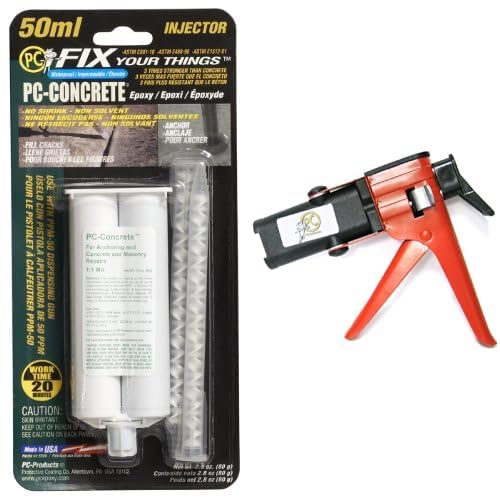 Project Kit Includes (4) PC Products PC-Concrete Epoxy Adhesive Paste for Anchoring & Crack Repair, Two-Part 50ml Cartridge, Gray 70505, 2.8oz & (1) PPM-50 Standard Epoxy Adhesive Dispensing Gun, 50ml