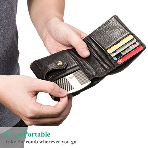 Foto von Metallkamm und Bartkamm EDC-Kamm im Kreditkartenformat Perfekt für Brieftasche und Tasche - Antistatischer Bartkamm mit Doppelseitiger Kamm (Edelstahlkamm,silbrig)