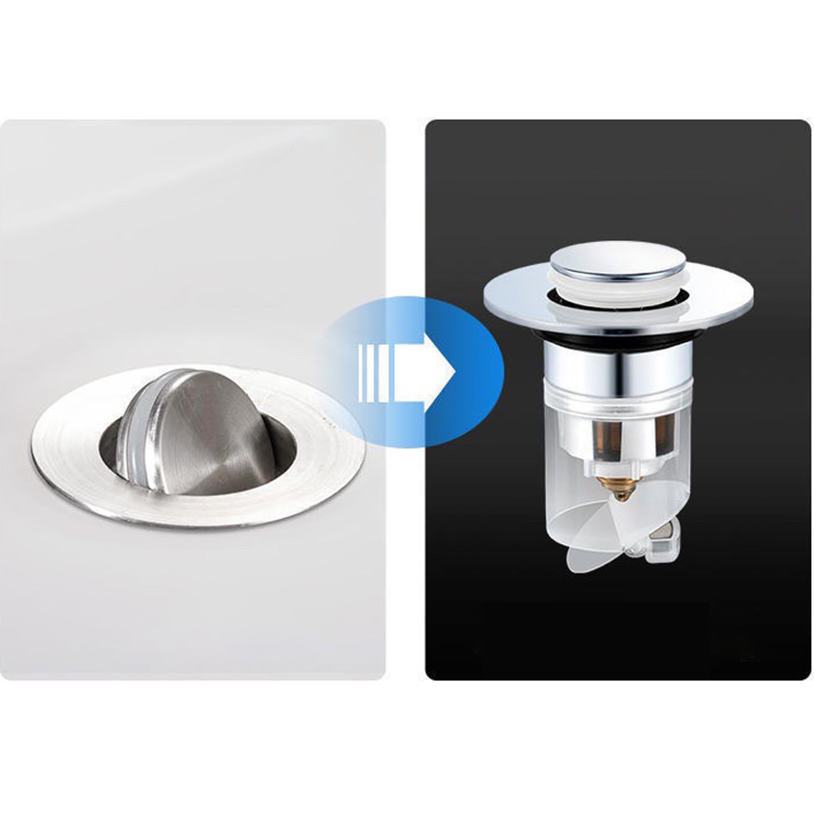 Tappo Di Scarico Universale A Pulsante Per Lavabo Bagno – Acciaio Inox Con Filtro Anti-capelli – Adatto A Fori Da 2,8 A 3,8 Cm