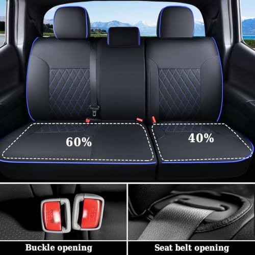 Image of Coverado Tacoma Seat Covers Full Set, Faux Leather Seat Covers Custom Fit for 2005-2015 Toyota Tacoma Double /Crew Cab Base Prerunner SR5 Limited TRD Sport Interior Covers (Blue Line)