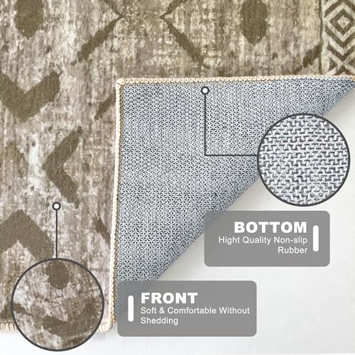 KILOCOCO Small Rug 2'x3' Entryway Rug Printed Moroccan Indoor Door Mat Machine Washable Non Slip Soft Throw Rugs for Bedroom Kitchen Entrance Geometric Boho Rugs, Green Brown