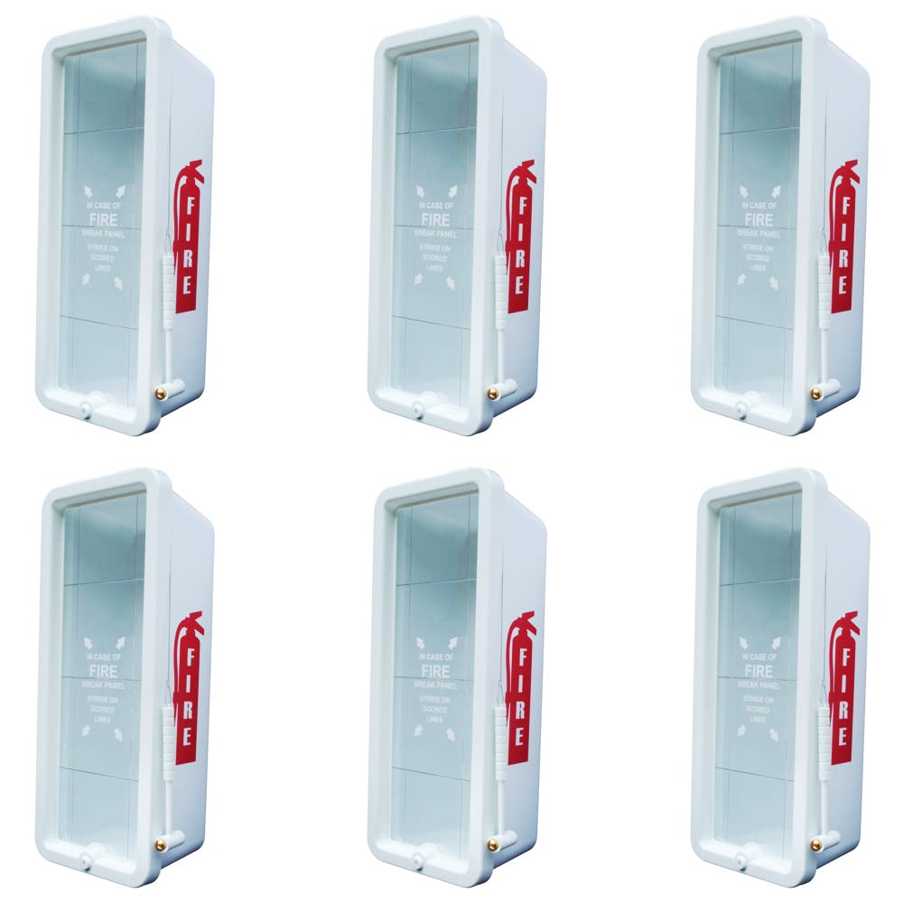 (6 Pack) Heavy Duty Plastic Outdoor Fire Extinguisher Cabinet 10Lb for Business White