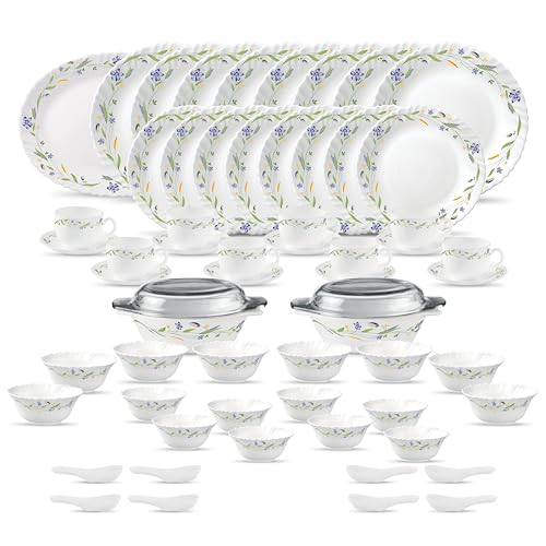 La Opala Diva Classique Collection Opal Glass Crockery | for Family of 8 | Dinner Set 61 pcs Morning Glory | Plates & Bowls for Dining | Microwave Safe | 100% Vegetarian | Extra Strong | White La Opala Diva Classique Collection Opal Glass Crockery | for Family of 8 | Dinner Set 61 pcs Morning Glory | Plates & Bowls for Dining | Microwave Safe | 100% Vegetarian | Extra Strong | White