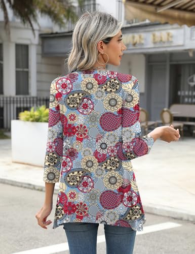 LOMON 3/4 Sleeve Tunic Tops for Women Loose Fit Dressy Casual Blouse Flowy Shirts to Wear with Leggings S-3XL