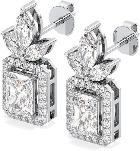 Certified 2-4.65 Carat Moissanite Dangle Earrings for Women, D Color, 925 Sterling Silver with 18K Gold Rhodium Plating Solitaire Sparkling Earring for Wedding, Anniversary, Mother’s Day Gift - Image 2