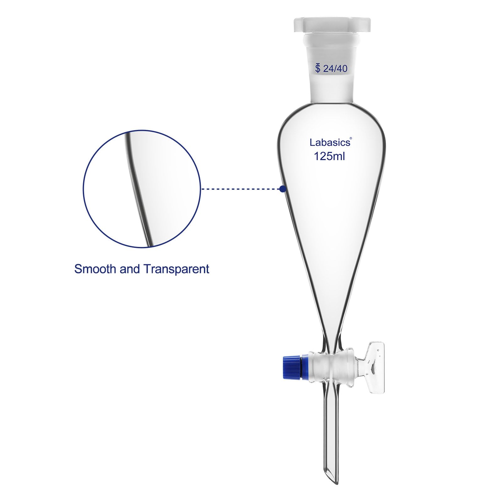 Labasics Entonnoir de Séparation Conique en Verre Borosilicaté 125 ml avec Robinet en Verre, Idéal pour la Séparation des Liquides en Laboratoire