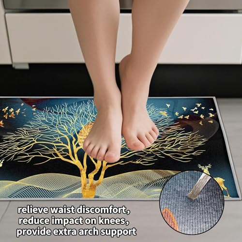 Image of YAGVIZ 2Pcs Washable Kitchen Mat Sets,Anti Fatigue Kitchen Rugs Runner Non Slip,Water Absorbent Kitchen Floor Mat for Laundry,Bedroom
