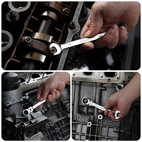 Image of WORKPRO 8-piece Ratcheting Combination Wrench Set, SAE & Polished | SAE 5 /16-3 /4 inch, 180 Flex-Head, 72-Tooth Ratchet, Cr-V Steel, Roll Up Pouch for Auto Repair & Home DIY