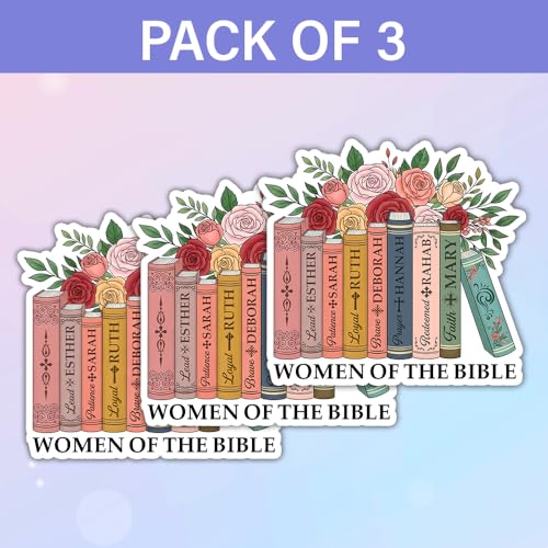 Image of SODAVA [3Pcs, 3in] Women of the Bible Sticker - Christian Floral Vinyl Decal Featuring Esther, Ruth, Mary, Deborah, Sarah - Bible Verse Aesthetic Sticker for Journal, Laptop, Gift