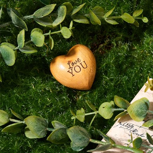 CREATCABIN Love You Wooden Heart Ornaments Tiny Hug Token Solid Olive Wood Heart Isolation Gift Hand Holding Keepsake Missing You Gift Thinking of You Present For Lover Friends Family Couple 1.25 Inch - Image 4