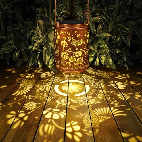 Image of Solar Lanterns Garden Decor Birthday Gifts for Women Mon Grandma Metal Hanging Solar Lights Waterproof Outdoor Decoration for Outside LED Lanterns for Yard Patio Lawn (Birds)