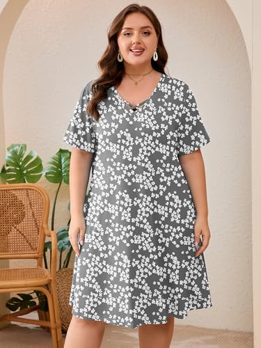 Image of AusLook Plus Size Midi Dress for Women Short Sleeve V Neck Criss Cross A Line Summer Casual Vacation Sundresses with Pockets