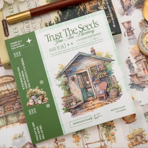 Image of HASTHIP 50-Page Garden Theme Sticker Book, Watercolor Floral & Vintage Countryside Die Cut Washi Stickers for Scrapbooking, Junk Journals, Planners, Card Making & DIY Crafts