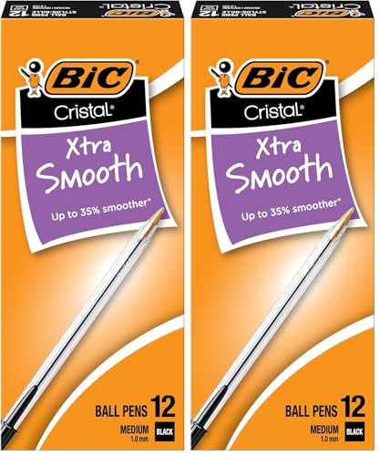 BIC Cristal Xtra Smooth Black Ballpoint Pens, Medium Point (1.0mm), 12-Count, Extra Smooth and Reliable Ballpoint Pens (Pack of 2) - image 1