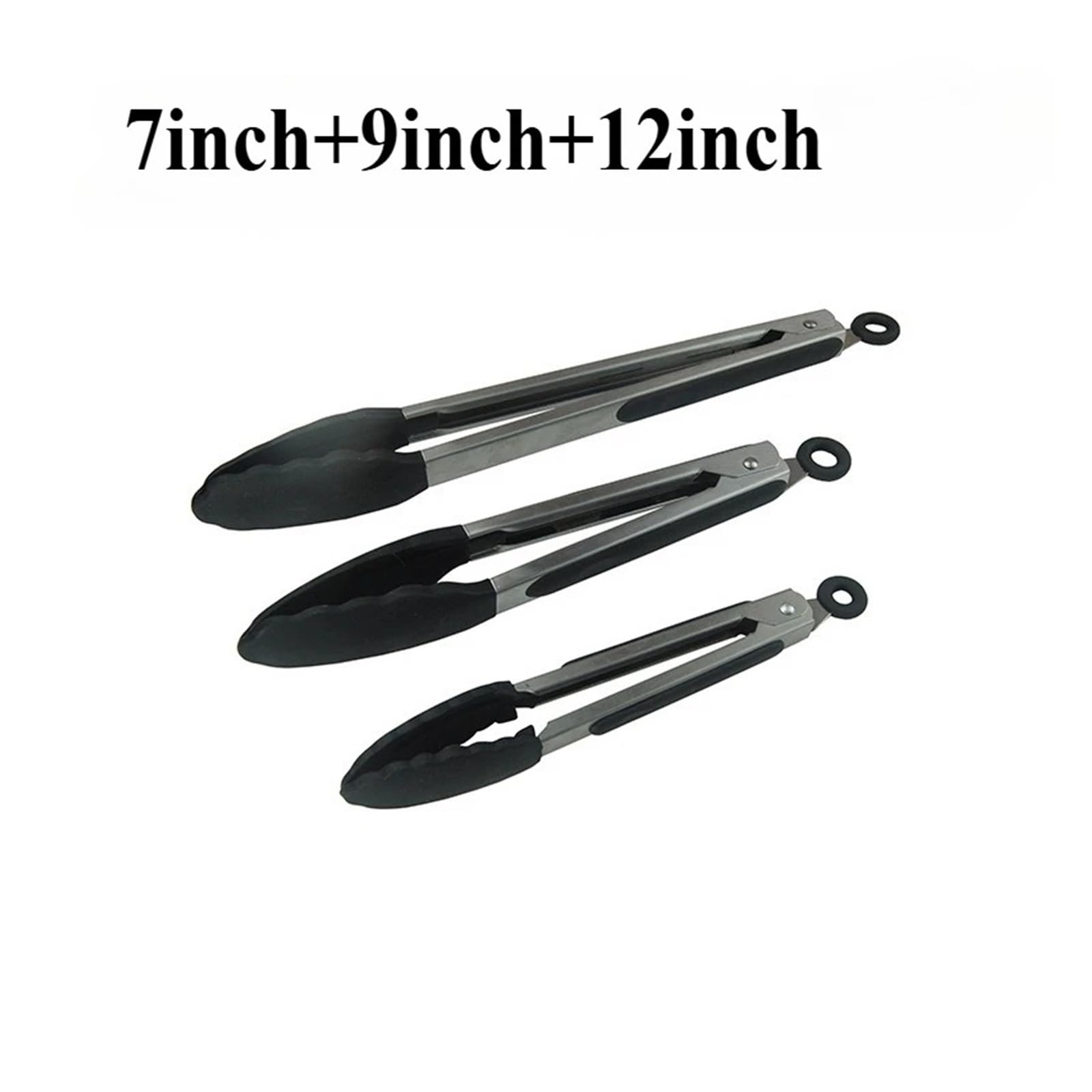 3 Stück Silikon-Küchen-BBQ-Zangen, Edelstahl, verriegelbar, mit rutschfestem Griff