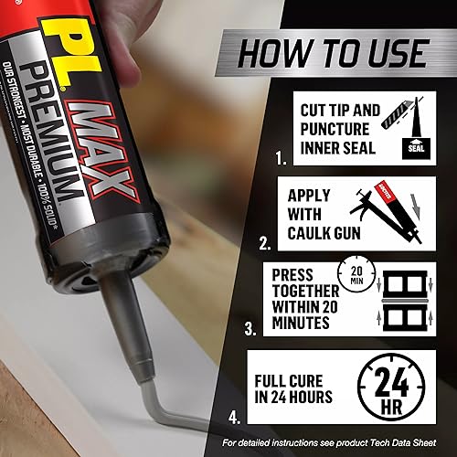 Image of Loctite PL Premium Max Construction Adhesive, 9 fl oz Cartridge, 6 Pack - Versatile Construction Glue for Wood, Concrete, Stone & More