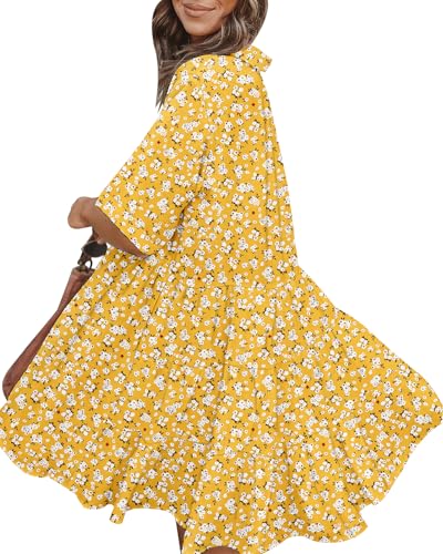 Image of PYGFEMR Women's Short Sleeve Babydoll Dress Button Down Dresses with Pockets
