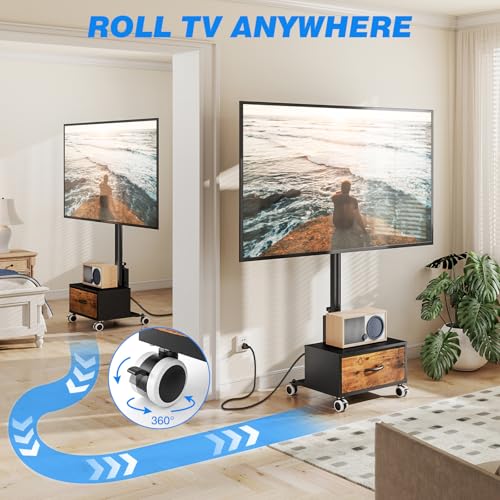 Image of Rfiver Rolling TV Stand with Power Outlet and Drawer for 32-60 in TVs