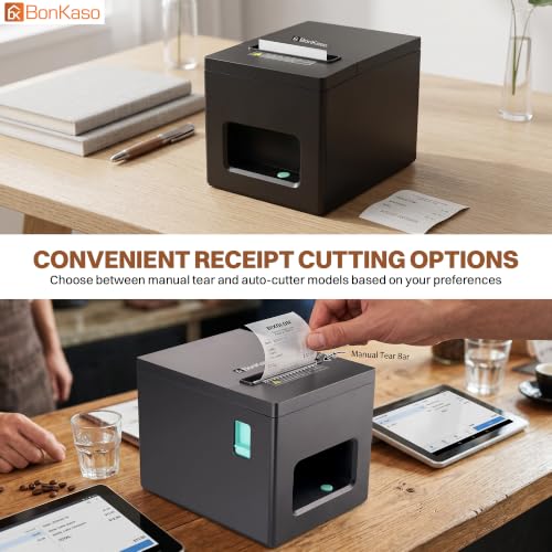 Image of BonKaso BKT04 80mm Thermal Receipt Printer POS Bill Printer 200mm /s High Speed ESC /POS with Auto Cutter USB LAN WiFi BT Connectivity for Retail Restaurant Warehouse Pharmacy 12x16x12cm Black