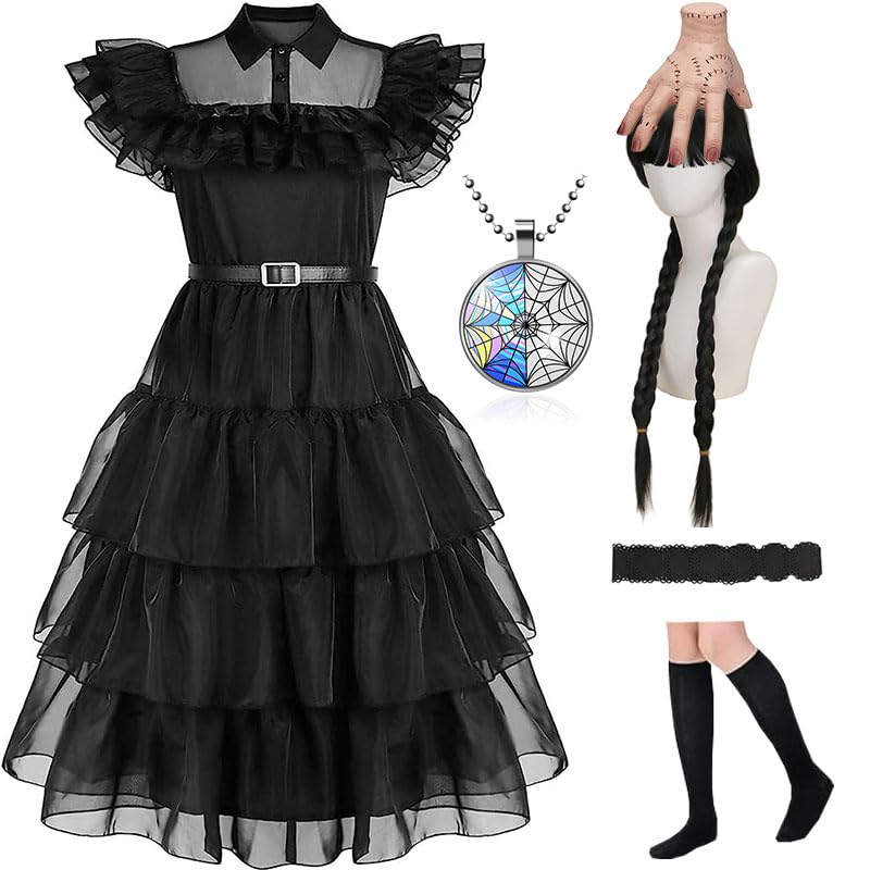 shyhand Wednesdays Addams Dress Girls Kids Wednesdays Cosplay Costume