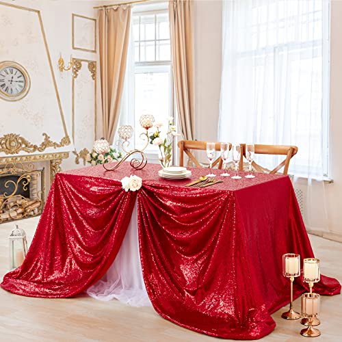 B-Cool Rectangle Sequin Tablecloth Red Table Cloth Christmas 60X102Inch Seamless Wedding Red Sequin Fabric Linens Overlay For Decoration #TOP4