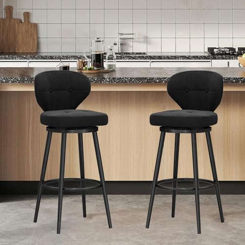Tabouret de bar pivotant confortable en velours résistant noir - 3