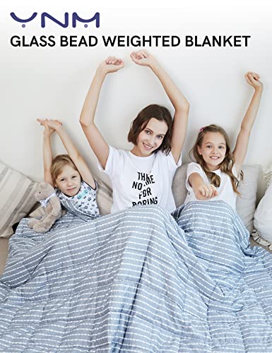 YnM Weighted Blanket — Heavy 100% Oeko-Tex Certified Cotton Material with Premium Glass Beads (Blue White, 48''x72'' 20lbs), Suit for One Person(~190lb) Use on Twin/Full Bed