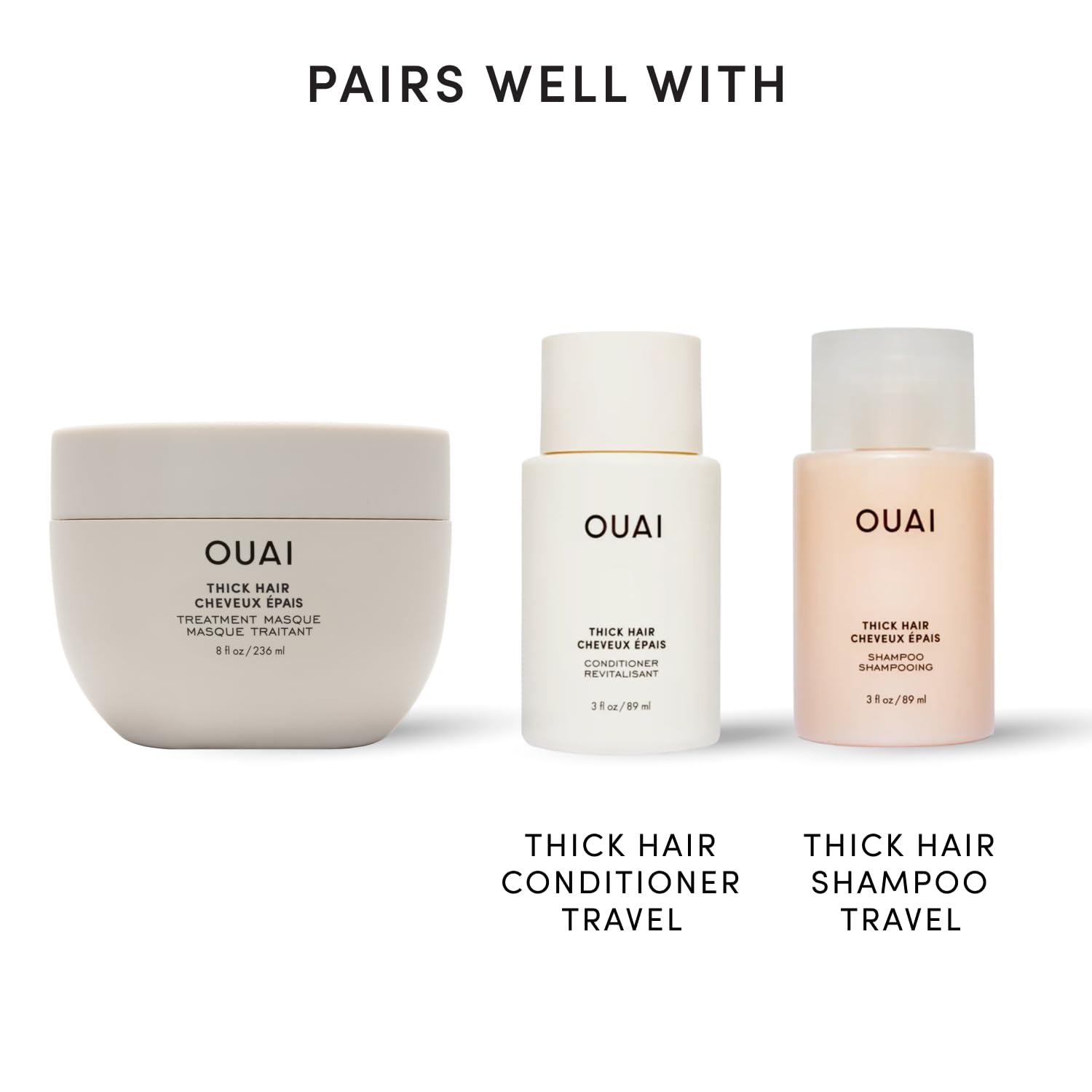 OUAI Mascarilla Thick - Tratamiento capilar con aceite de almendra, aceite de oliva y queratina hidrolizada para reparar el cabello dañado - Sin ftalatos ni parabenos (100 ml)