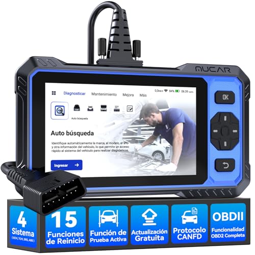 OBD2 Diagnosis, MUCAR 632 Diagnosis Coche Multimarca de 4 Sistema(ECM/TCM/SRS/ABS), Diagnosis Coche con 15 Funciones de Reinicio/Vin Automático/Prueba Activa-Actualización Gratuita
