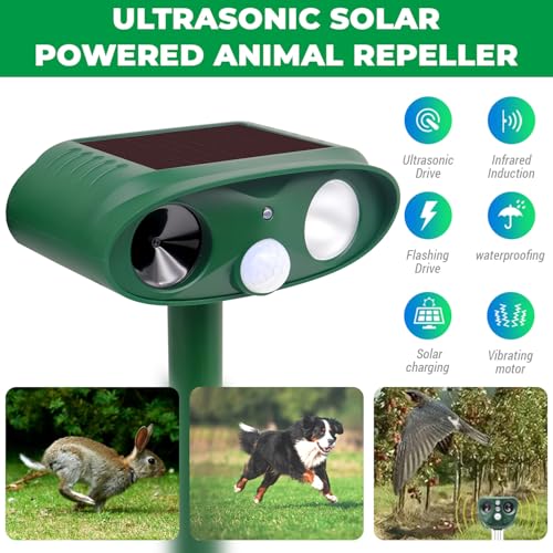 Ultraschall Katzenschreck für Garten, Solar-Betriebener Marderschreck Tiervertreiber mit LED-Licht Wirksam gegen Katzen, Hunde, Vögel, Füchse, Ratten