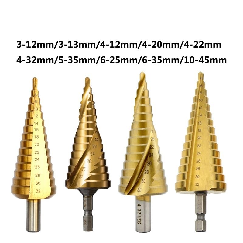 1 szt. Drillforce tytanowe wiertła stopniowe HSS spiralne proste rowkowane trójkąt Hex szybkowymienny chwyt metalowy wycinak do otworów w drewnie(Titanium Type 4,6-35mm(13 Steps))