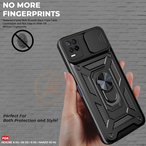 Image of Armor Bumper Back Cover Case for Realme 8 5G / 8s 5G / Narzo 30 5G Rotating Camera Cover, Ring Holder & Kickstand | Heavy Duty & 360 Degree Protection Back Cover (Black)