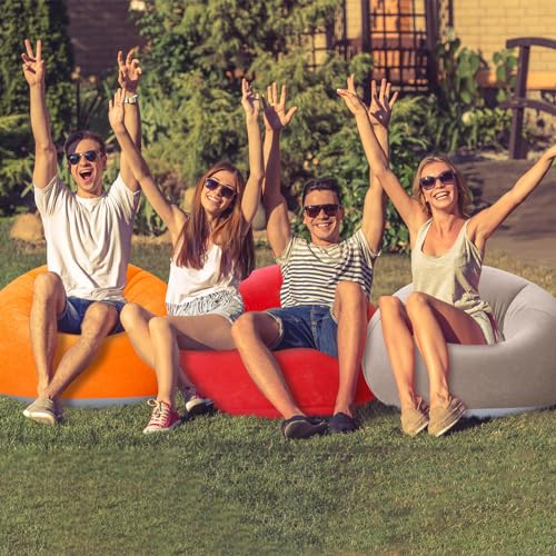 Image of Realspring Inflatable Bean Bag Chairs Outdoor Blow up Camping Chairs Inflatable Lazy Sofa Folding Portable Bean Bag Loungers Couch for Movie Night(Brown, Red, Blue, Orange,4 Pcs)