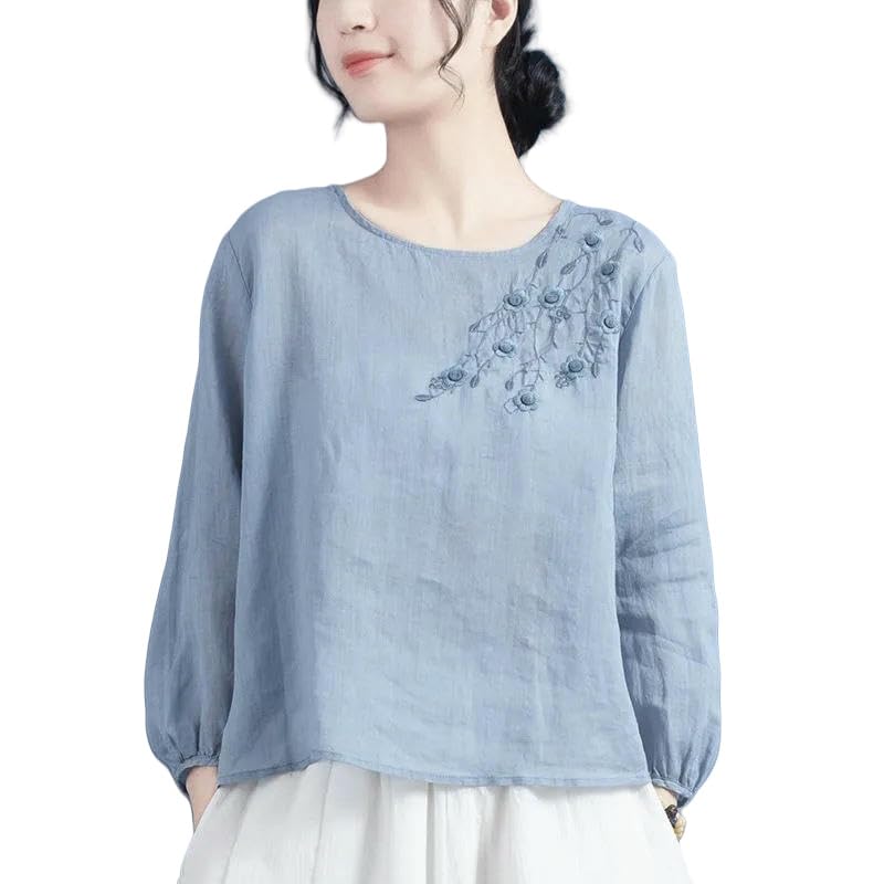 Chemisier brodé style chinois pour femme avec finitions rétro littéraires
