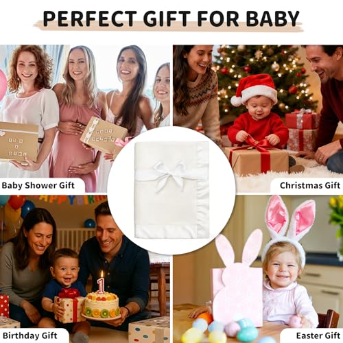 Image of Pro Goleem Fleece Baby Blanket with 2 Inch Satin Trim Soft Anti-Static Plush Blanket for Boys and Girls Christmas Baby Gifts for Babies 30''x40''，White