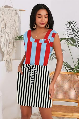 Image of SAUKOLE Womens Summer Dress Casual Cap Sleeve Square Neck Buttons Short Dress with Pockets Loose Drawstring Waist Dresses