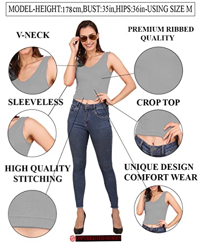 Image of A1599 Women's Basic Sexy Stretchy V Neck Sleeveless Ribbed Crop Top for Women