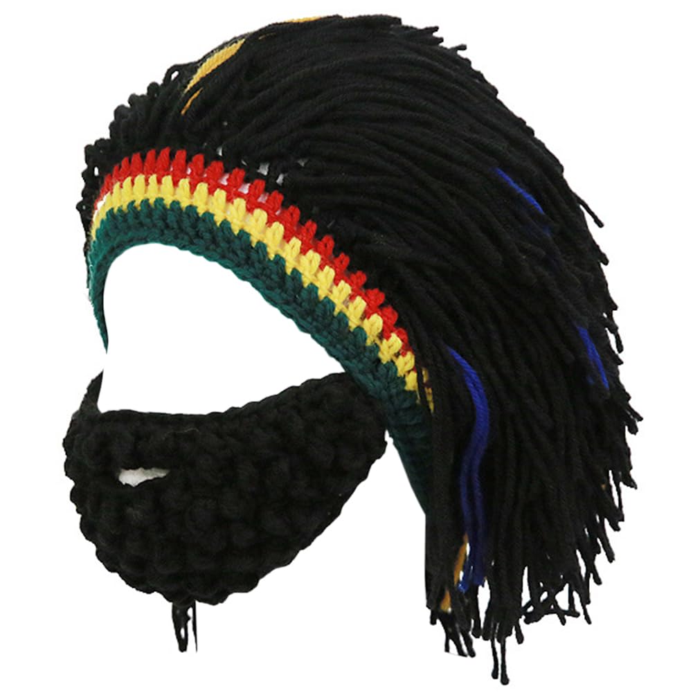Funny Rasta Wig Beard Hats Knitted Jamaican Rasta Beanie Hat with Dreadlocks Christmas Halloween for Men Women