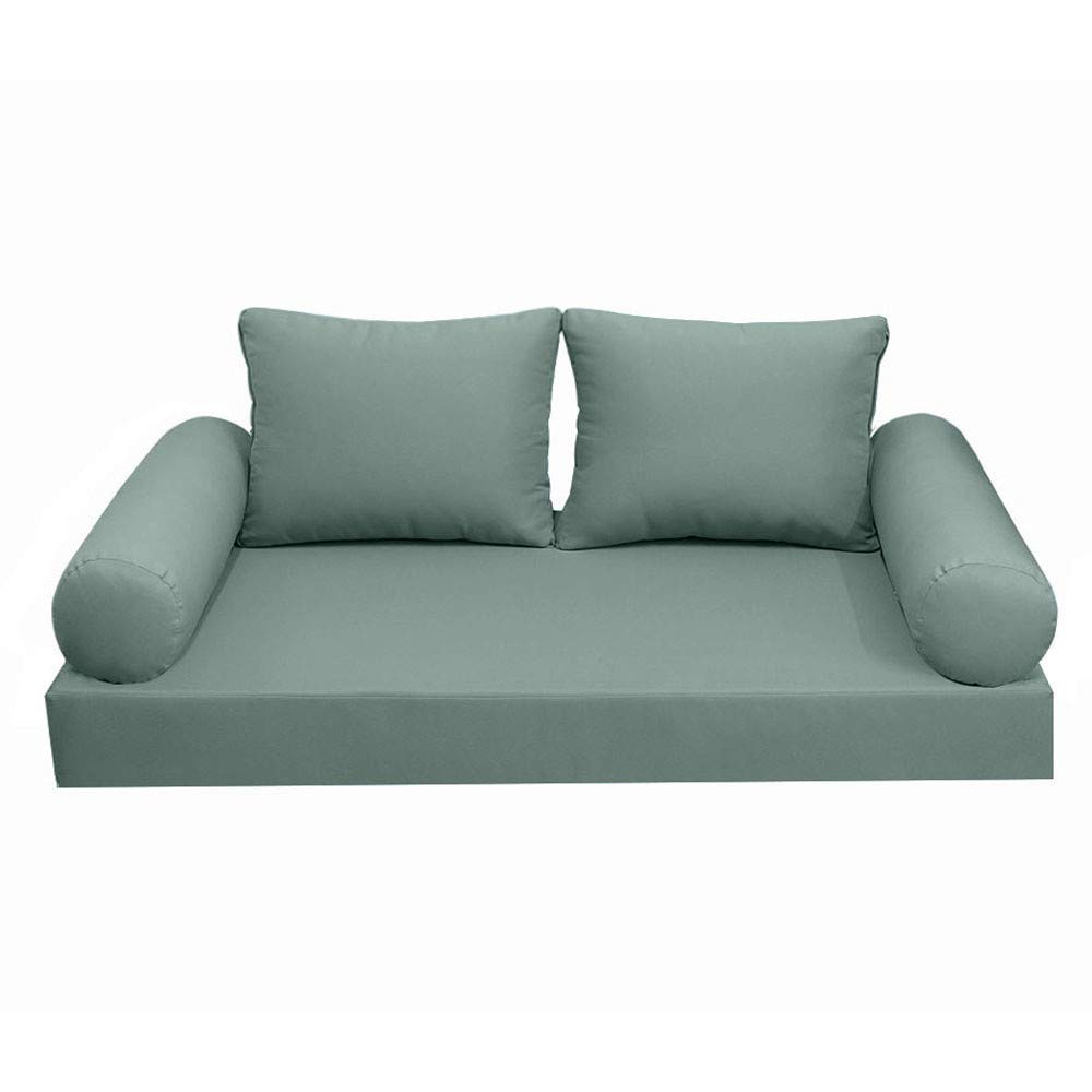 Prolinemax Style 1 - Mattress & Pillow Bolster Cushion for Outdoor Indoor Daybed Porch Swing Bed Knife Edge Twin Size AD002 | Covers ONLY |