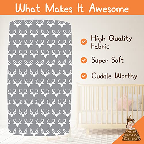 Image of Dear Baby Gear Baby Crib Sheets - Toddler Bed Sheets - Breathable Fitted Bed Sheet - Nursery Bedding - Cribs Mattress Cover - Infant Crib Sheet for Girl & Boys -52x28x10 (White Antler on Gray Print)
