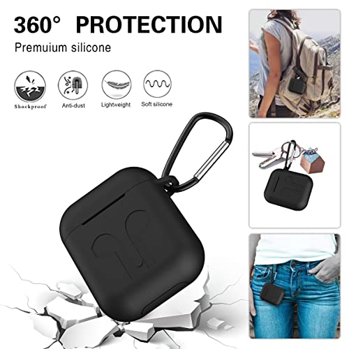 Toluohu Airpods Case, 12 In 1 Silicone Airpods 1&2 Accessories Set Protective Cover, Skin For Apple Airpods Charging Case, Watch Band/Airpods Tips/Strap/Holder/Ear Hooks/Keychain/Carrying Box(Black) #TOP2