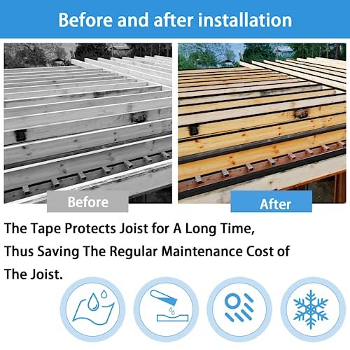 Image of Joist Tape, 2 inch x 50' Waterproof Butyl Deck Flashing Tape, Weather Resistant for Beams, Wood Joists and Decking (4 Rolls)