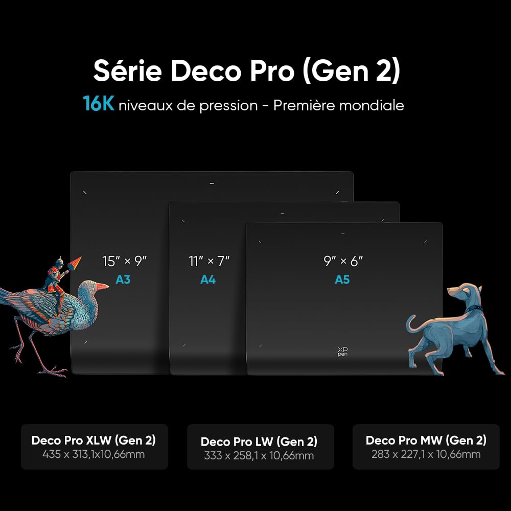 XP-PEN Deco Pro LW (Gen 2) Tablette Graphique, Tablette Graphique Dessin sans Écran Bluetooth 5.0, Stylet à 16K Niveaux de Pression, Compatible avec Windows Chrome OS macOS 10.10 Android 10.0 Linux