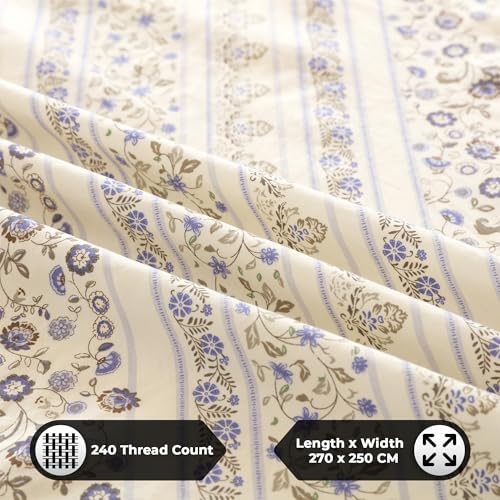 Image of Story@Home King Size Bedsheet | Air Cotton Flatsheet King Size with Two Pillow Covers| 240 TC | Super Soft Bed Sheet for King Size Bed | Floral Design (270 x 250 cm, White & Blue)