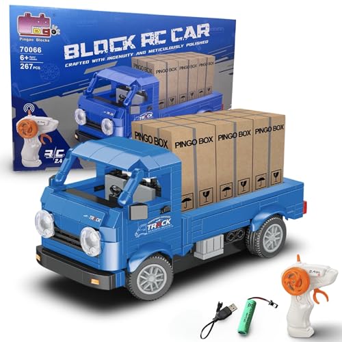 Image of RC Building Block Truck Toy (267 PCS) | 2.4GHz Remote Control Cargo Truck with Rechargeable Battery | DIY Construction Vehicle Set with Rubber Wheels | Educational STEM Toy for Boys Girls 6+ Years