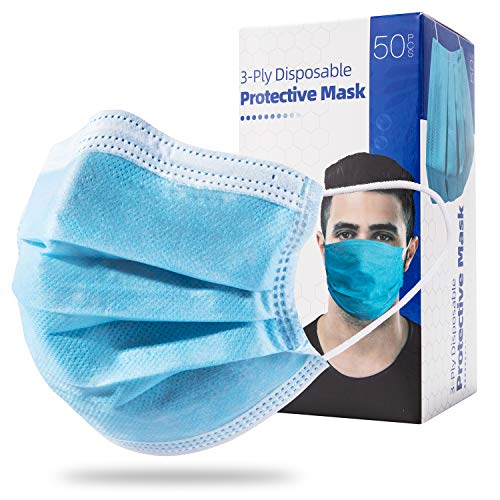 Disposable Masks Blue Face Mask 50 PCS 3 Ply Breathable Face Masks with Elastic Ear Loop & Metal Nose Clip Bridge, Non-Woven Face Mouth Protection Mask for Personal Care Adult Men Women Office Outdoor - Thumbnail 3
