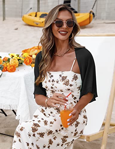 Totatuit Women's Short Sleeve Bolero Shrug for Dresses Open Front Knit Cropped Cardigan Loose Sheer Cardigan Sweater3