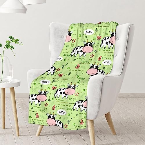 Mercuryelf Cow Throw Blanket - Soft, Fuzzy & Warm - 30x40 Inches Small Blankets for Lap, Crib - Light Green Cute Throws Gift for Kids