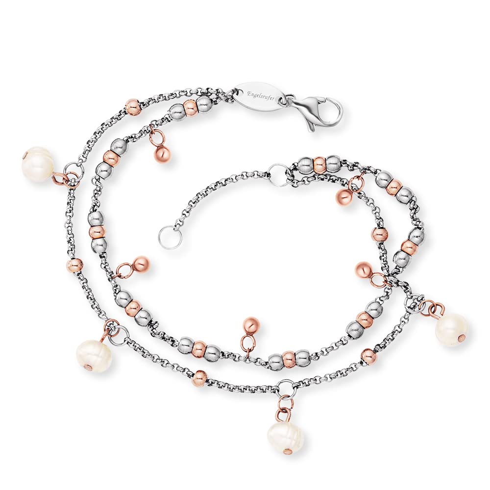 Engelsrufer Damen Armband Boho Perlen Sterling Silber bicolor - besetzt mit Edelstahl Kugeln und Süßwasserperlen - Karabinerverschluss - in zwei Längen verstellbar - nickelfrei