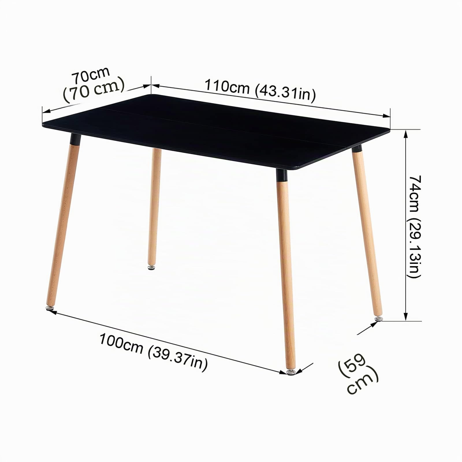 Ensemble de salle à manger rectangulaire avec 4 chaises pour salon, cuisine, bureau (table noire + 4 chaises noires), SE-1BK+TP-4BK-HH